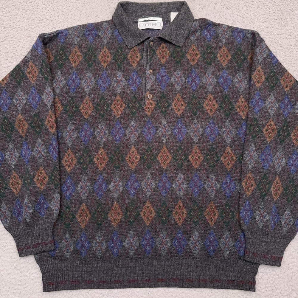 Ottimo 18 Via Roma Argyle Sweater Men's‎ XL Wool Blend Collared Made in Italy